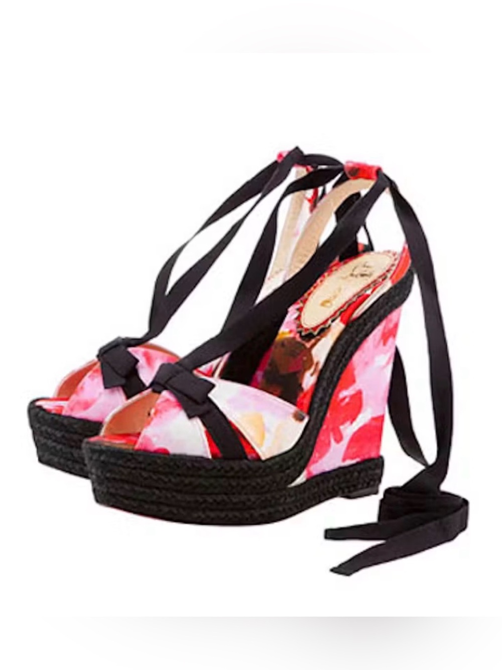 Christian Louboutin Pink Floral Isabelle Espadrille Wedge Sandals